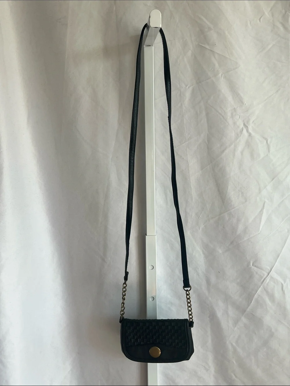 American Rag Black Woven Leather Crossbody with Brass Accent